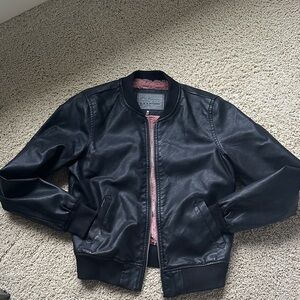 NWOT Ci Sono by Cavalini Black Leather Jacket with Pink Lining